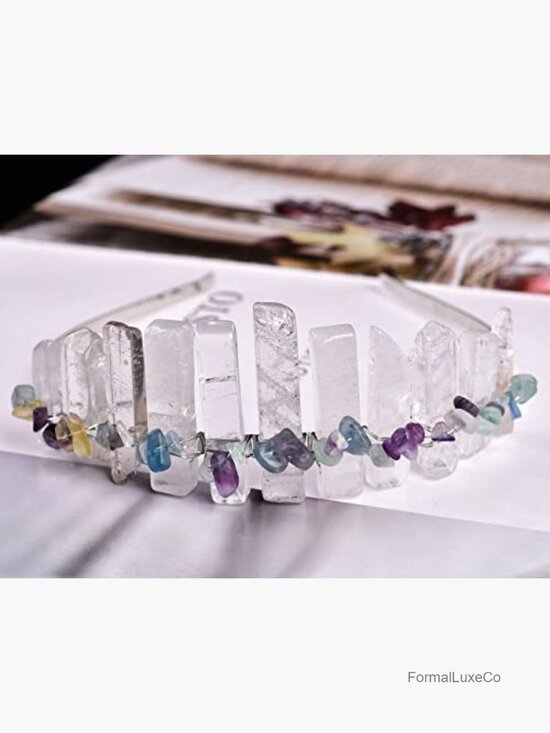 Raw Clear Quartz Crystal Crown Headband Handmade Tiara Wedding display picture 3